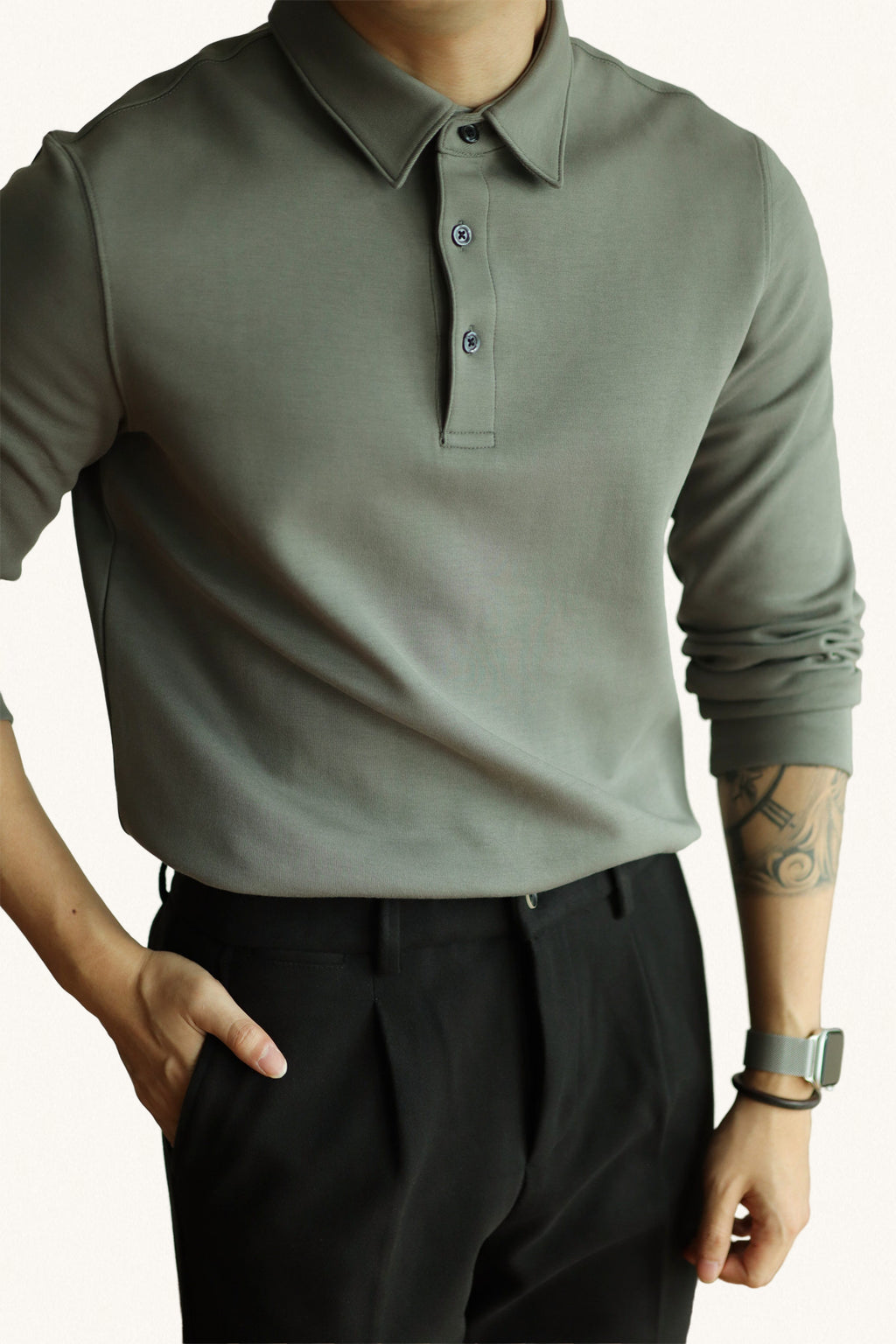 MONSEN Suitory Air-Layer Cotton Long Sleeve Polo product image