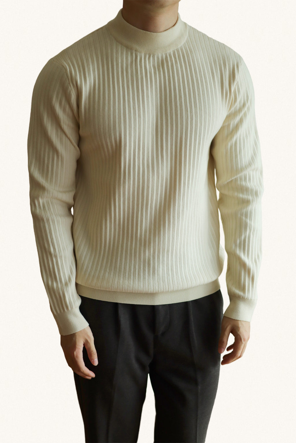 MONSEN Suitory Ribbed Mock Neck Knit Sweater in Fleece-Lined product image