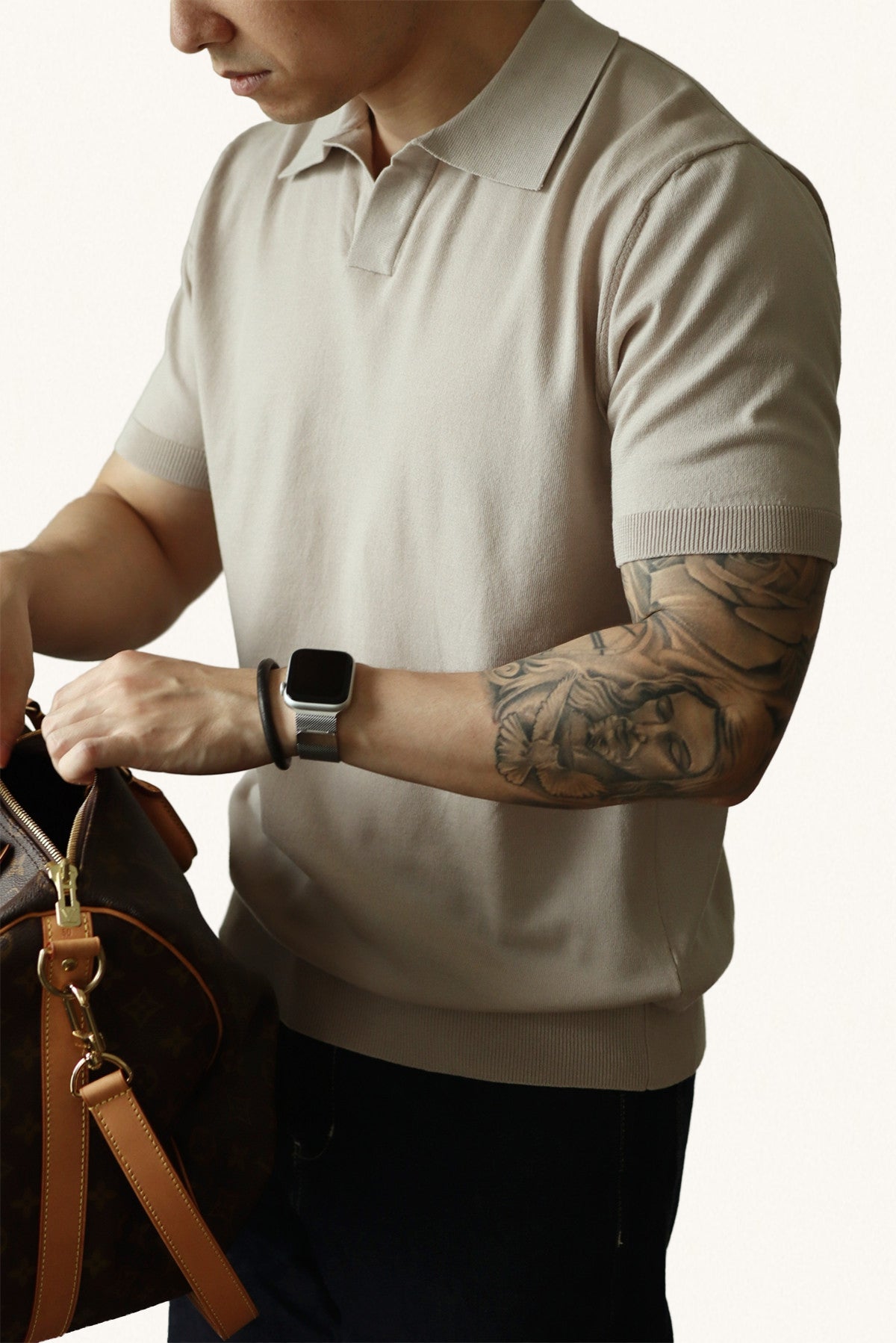 MONSEN Suitory Tencel-Drape V-Neck Knit Polo product image