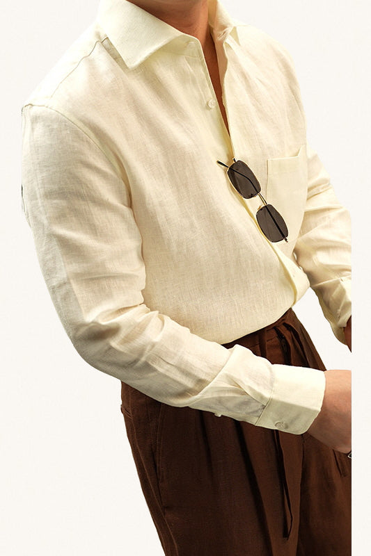 MONSEN Suitory 100% Linen Relaxed Shirt front view