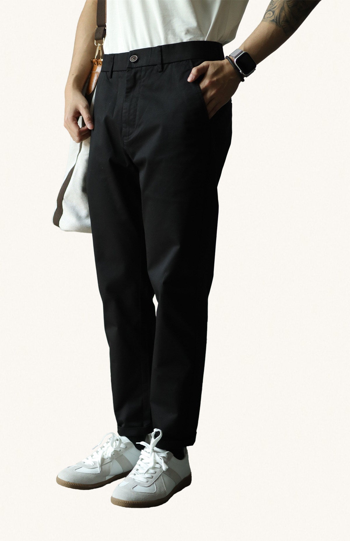 MONSEN Suitory Pure Cotton Semi-Tapered Cropped Trousers product image