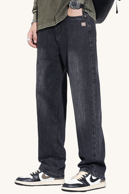 MONSEN Suitory Fleece-Lined Washed Wide-Leg Jeans product image