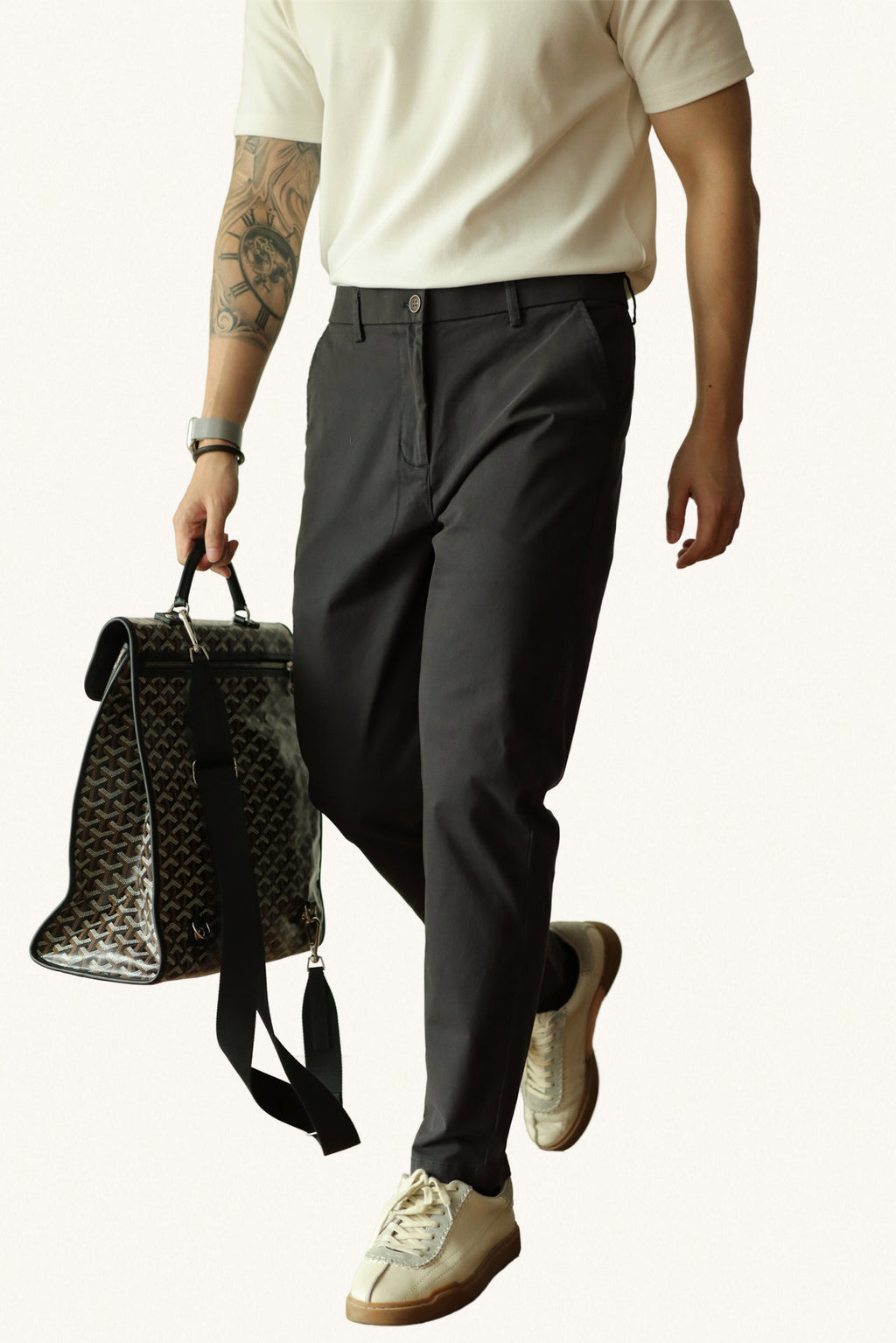MONSEN Suitory Pure Cotton Semi-Tapered Cropped Trousers product image