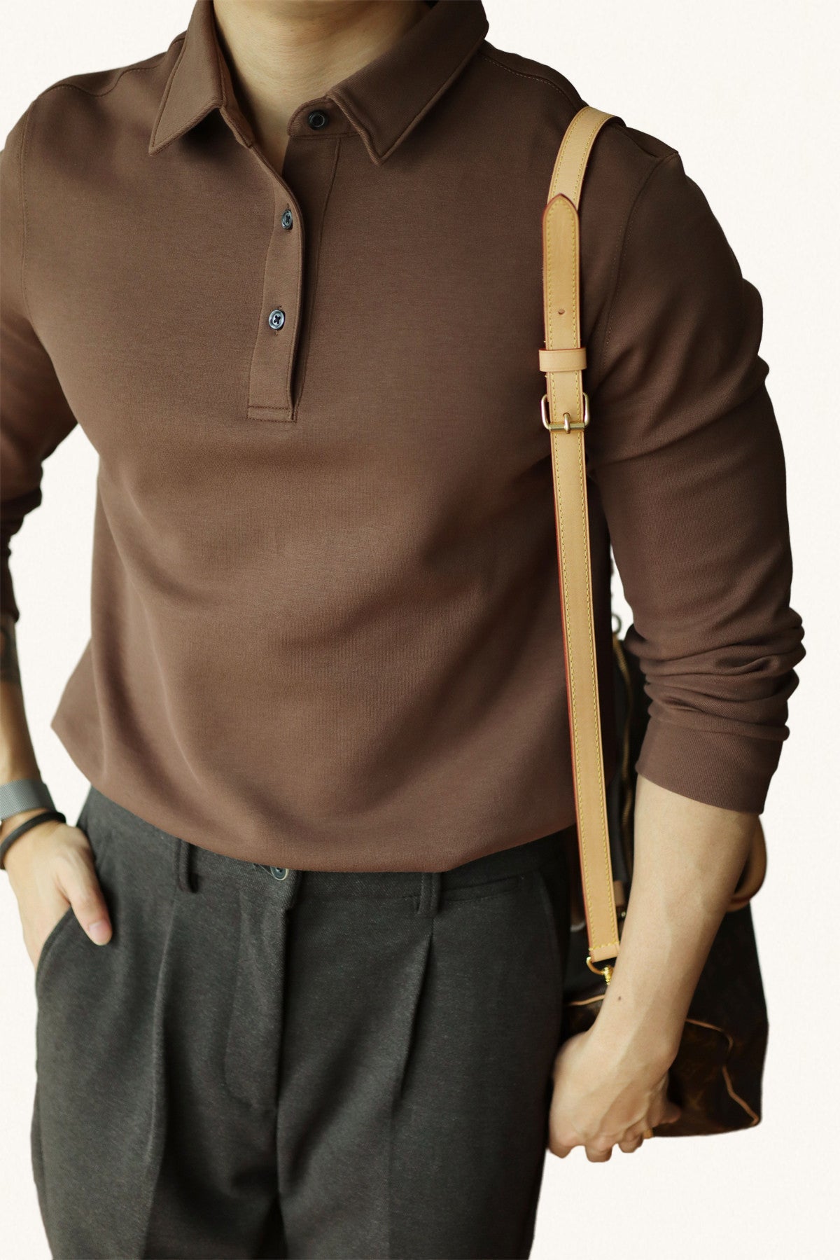 MONSEN Suitory Air-Layer Cotton Long Sleeve Polo product image