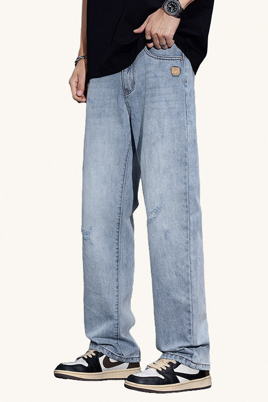 MONSEN Suitory Fleece-Lined Washed Wide-Leg Jeans product image