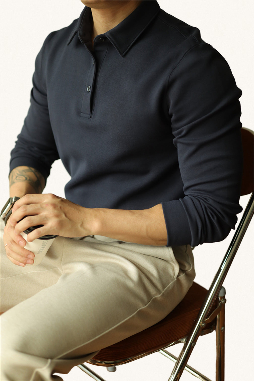 MONSEN Suitory Air-Layer Cotton Long Sleeve Polo product image