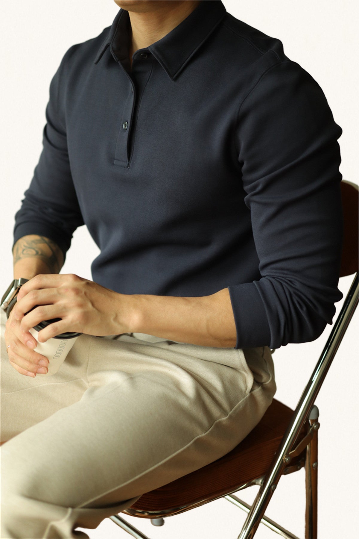 MONSEN Suitory Air-Layer Cotton Long Sleeve Polo product image