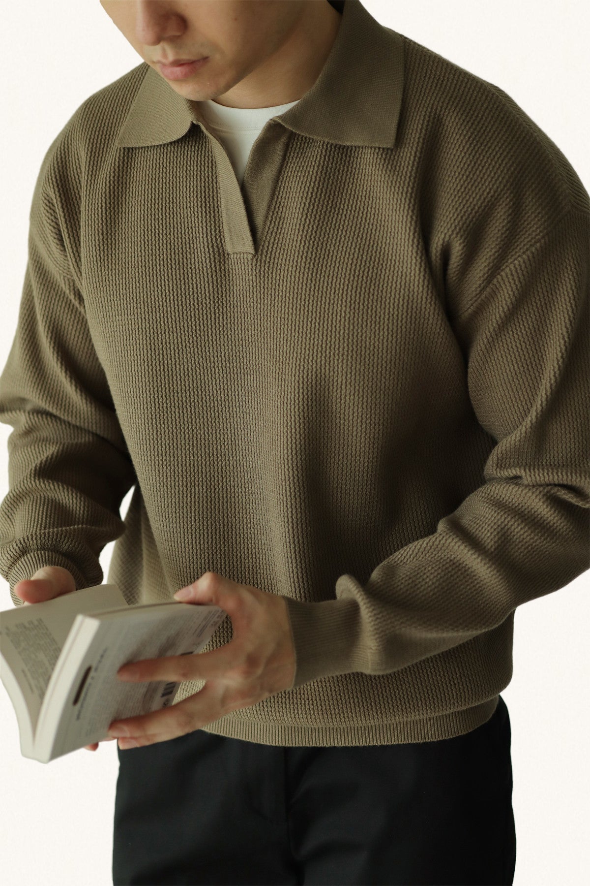 MONSEN Suitory V-Neck Heavyweight Knit Polo in Performance Blend product image