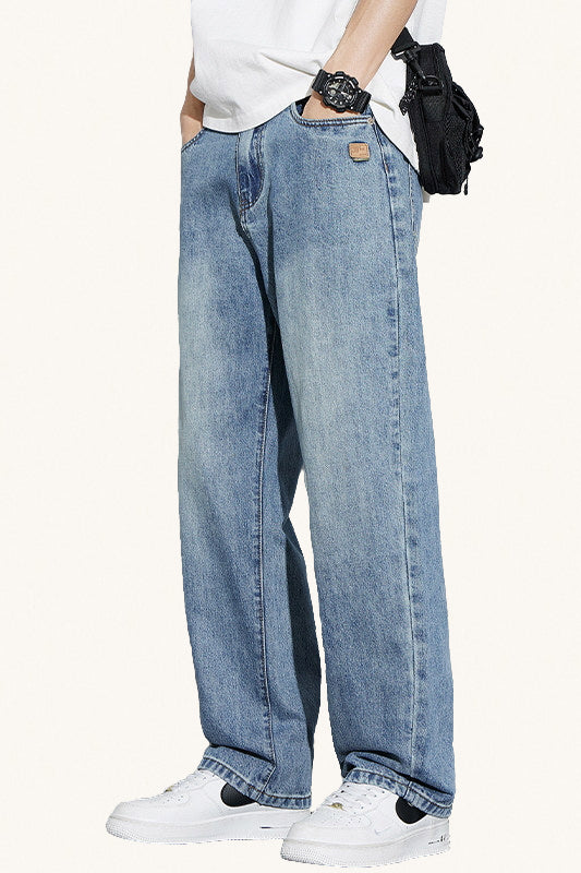 MONSEN Suitory Fleece-Lined Washed Wide-Leg Jeans product image