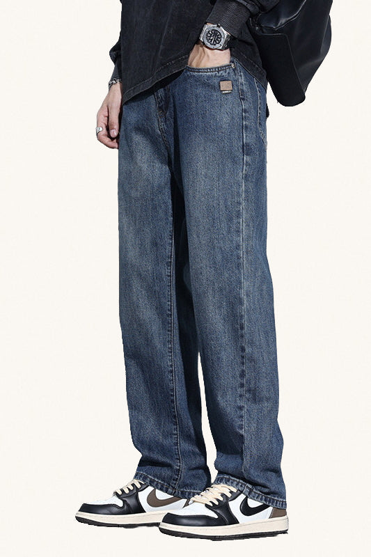 MONSEN Suitory Fleece-Lined Washed Wide-Leg Jeans product image