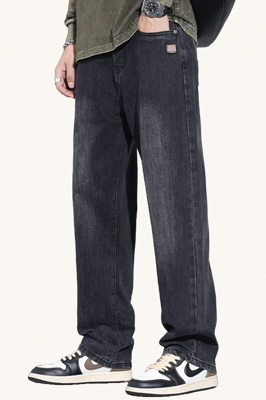 MONSEN Suitory Fleece-Lined Washed Wide-Leg Jeans product image