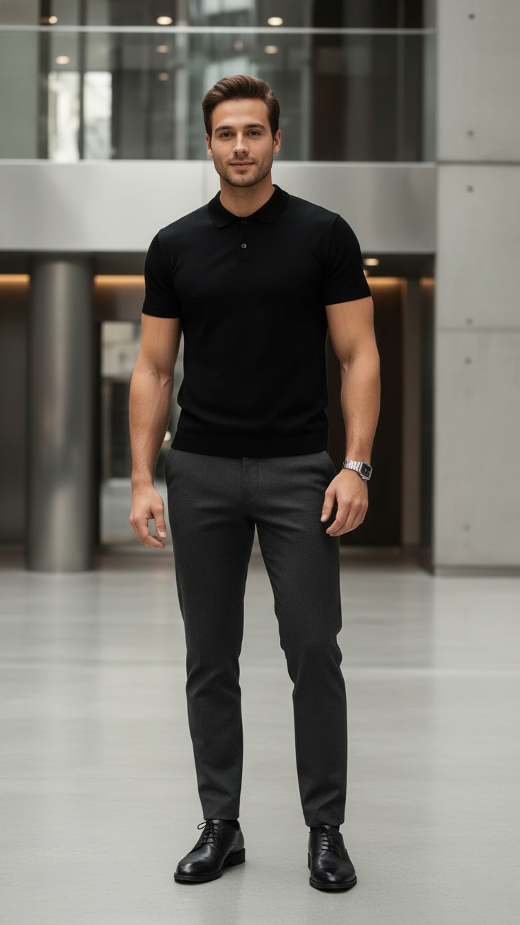 MONSEN Suitory Slim-Fit Solid Knit Polo in Denim product image