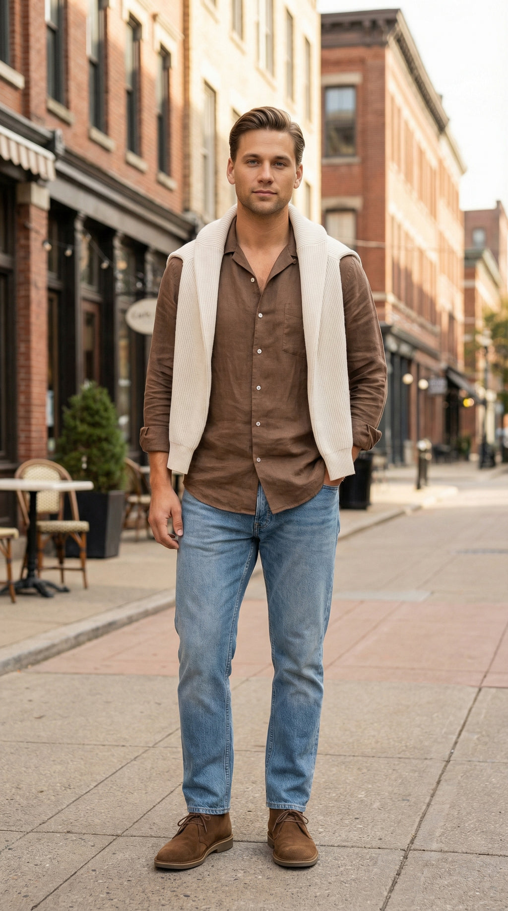 MONSEN Suitory 100% Linen Small V-Neck Shirt product image