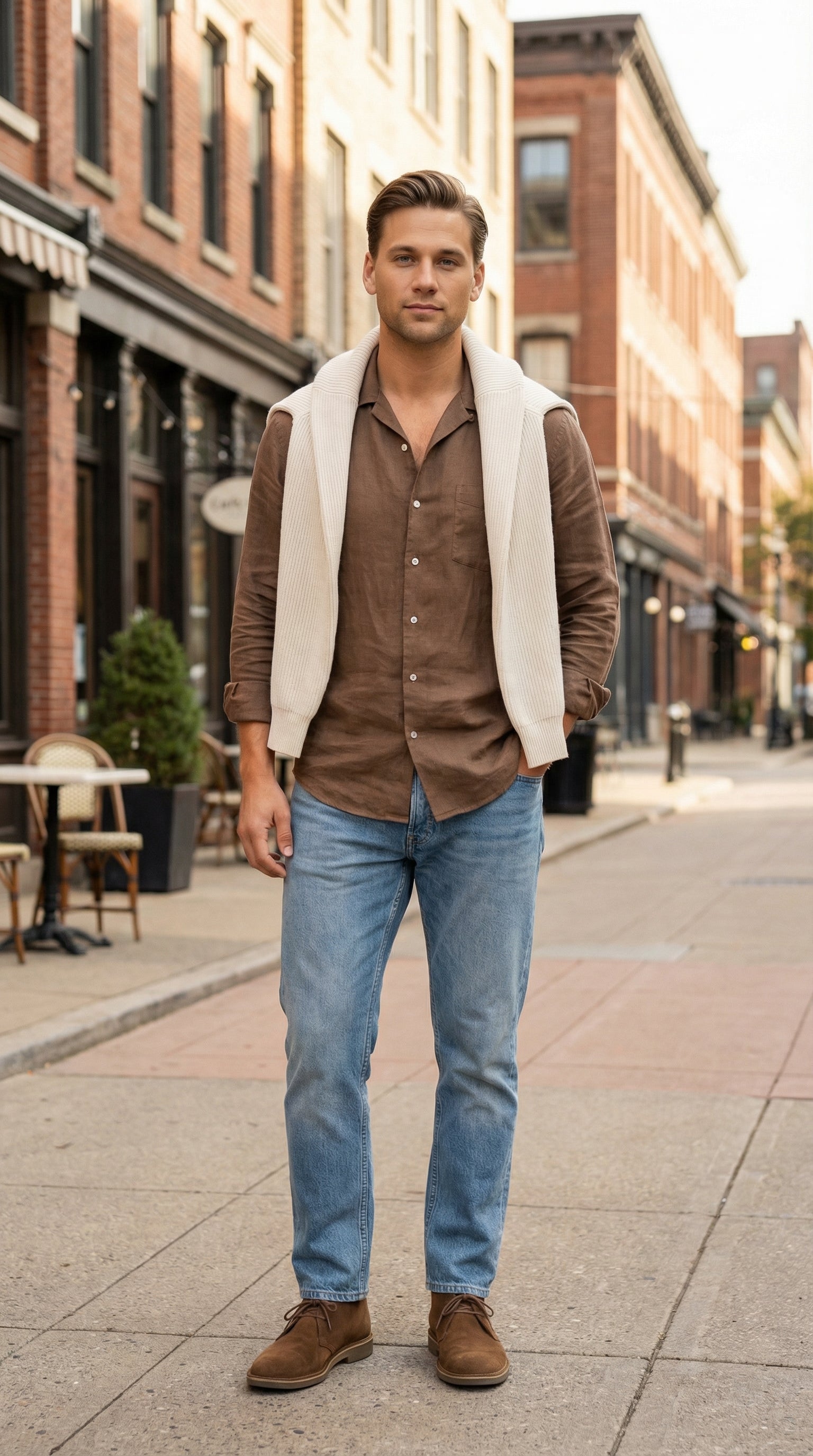 MONSEN Suitory 100% Linen Small V-Neck Shirt product image