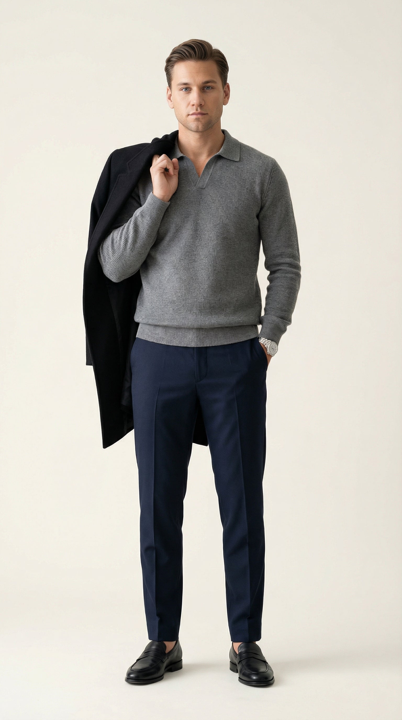 MONSEN Suitory V-Neck Heavyweight Knit Polo in Performance Blend product image