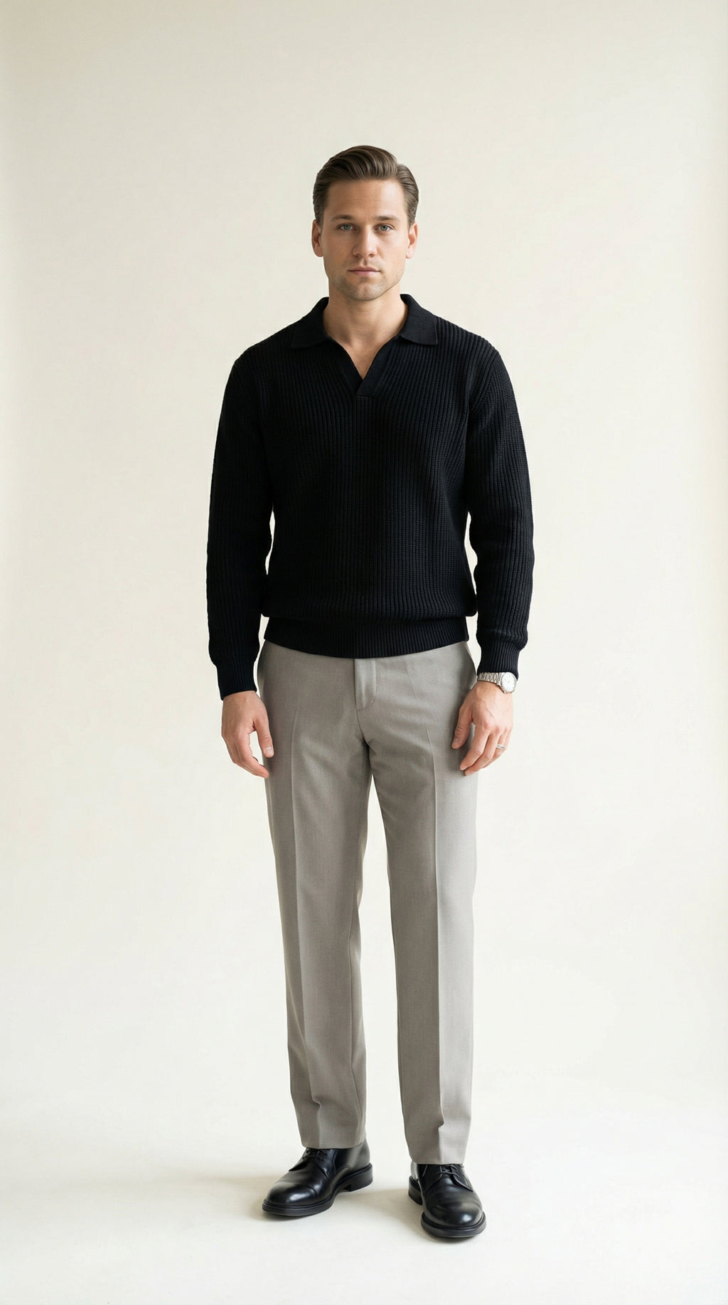 MONSEN Suitory V-Neck Heavyweight Knit Polo in Performance Blend product image