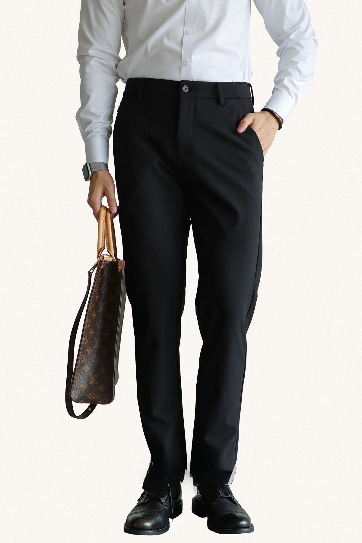 MONSEN Suitory Slim Stretch Wrinkle-Free Trousers in Performance Blend front view