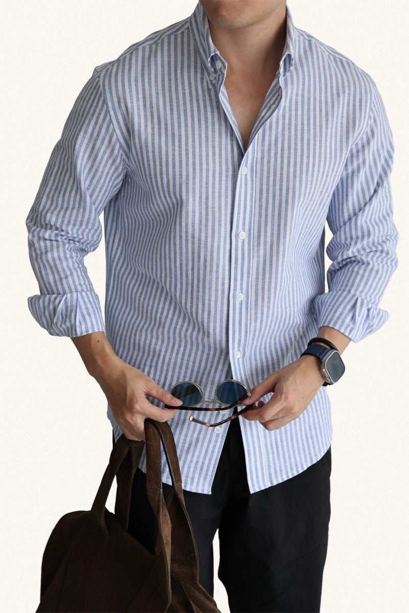 MONSEN Suitory Linen-Cotton Stripe Shirt product image