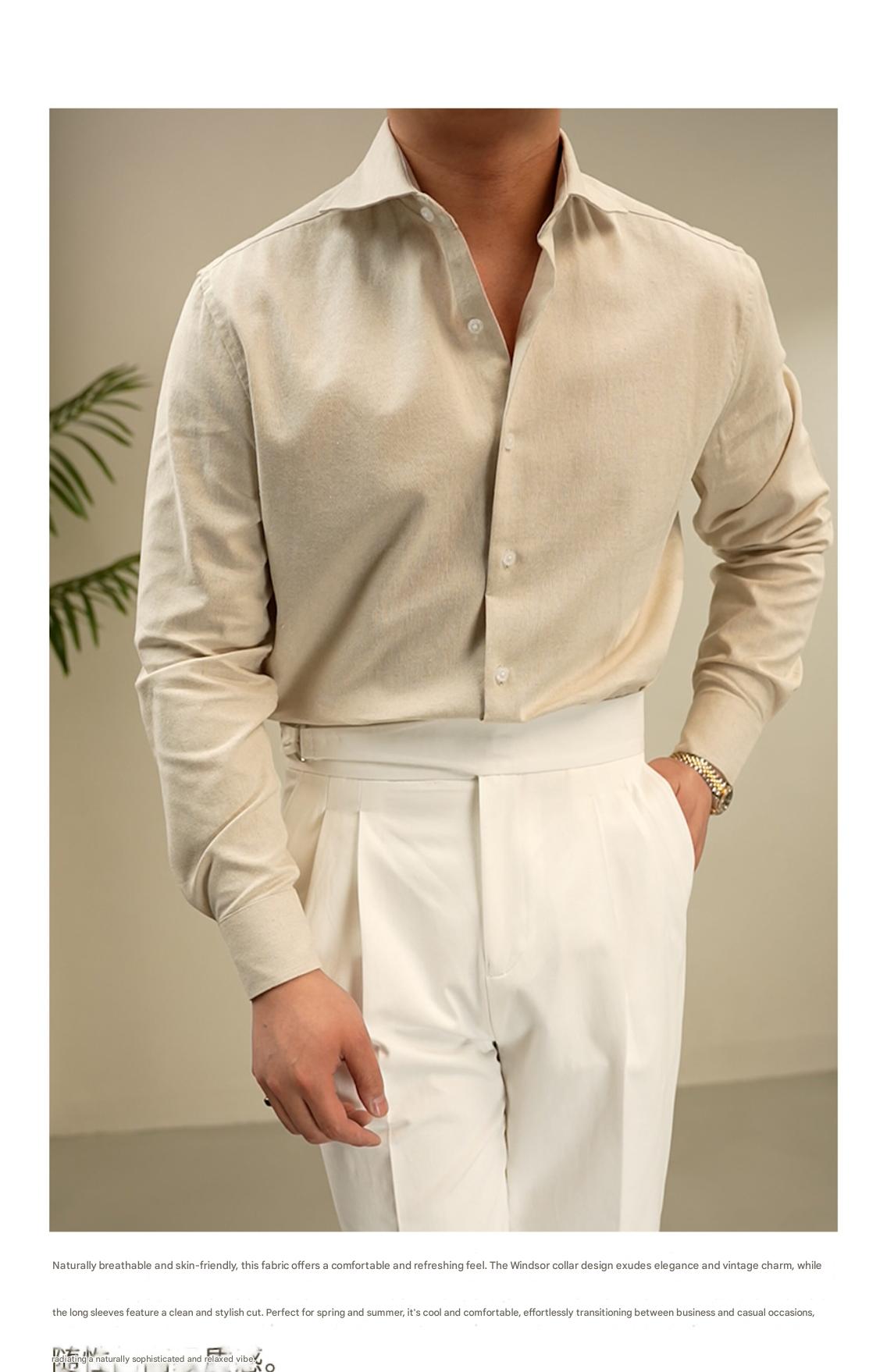 MONSEN Suitory Linen-Cotton Windsor Solid Collar Shirt product image