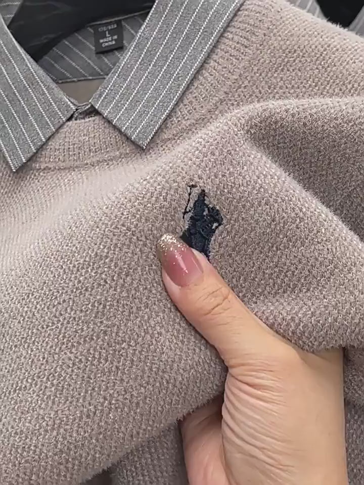 Fleece-Lined Faux  shirt collar Sweater