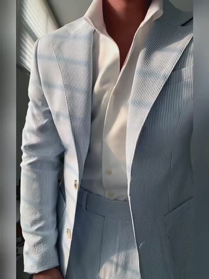 Blue Seersucker Neapolitan Suit
