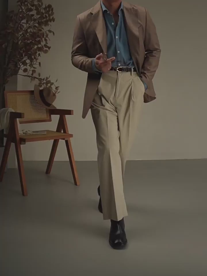 Double-Pleat Cotton Trousers