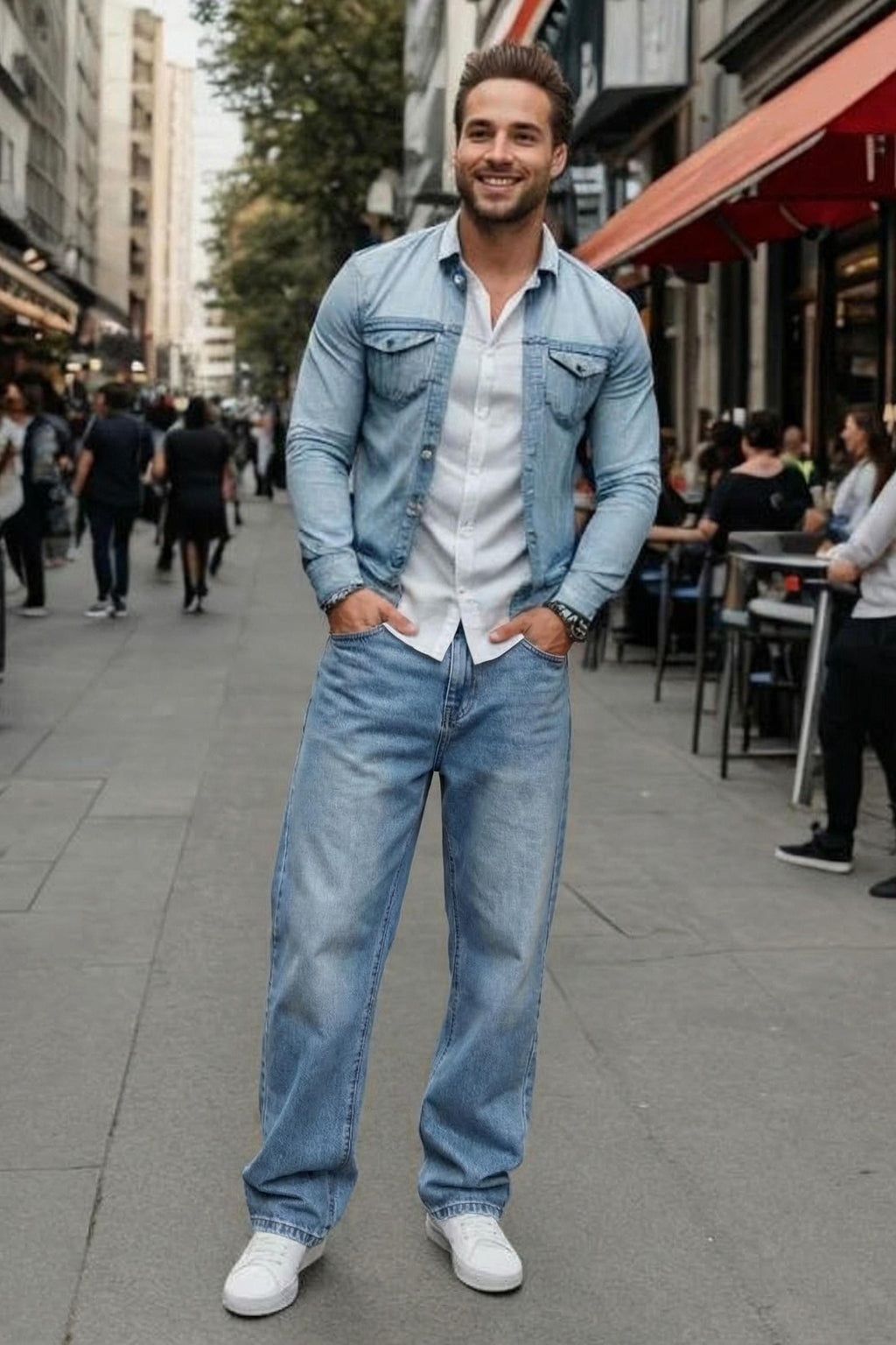 MONSEN Suitory Fleece-Lined Washed Wide-Leg Jeans product image