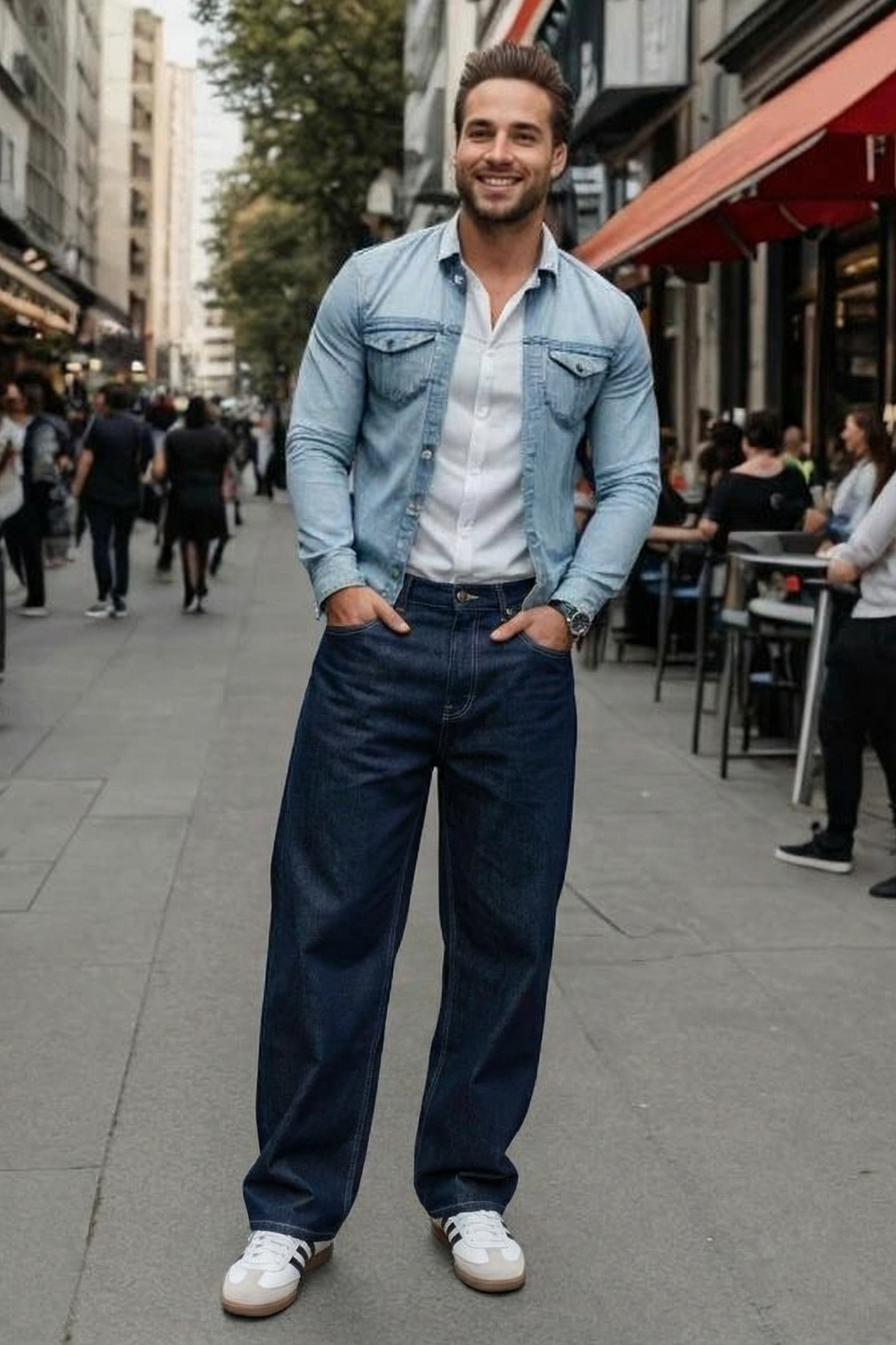 MONSEN Suitory Fleece-Lined Washed Wide-Leg Jeans product image