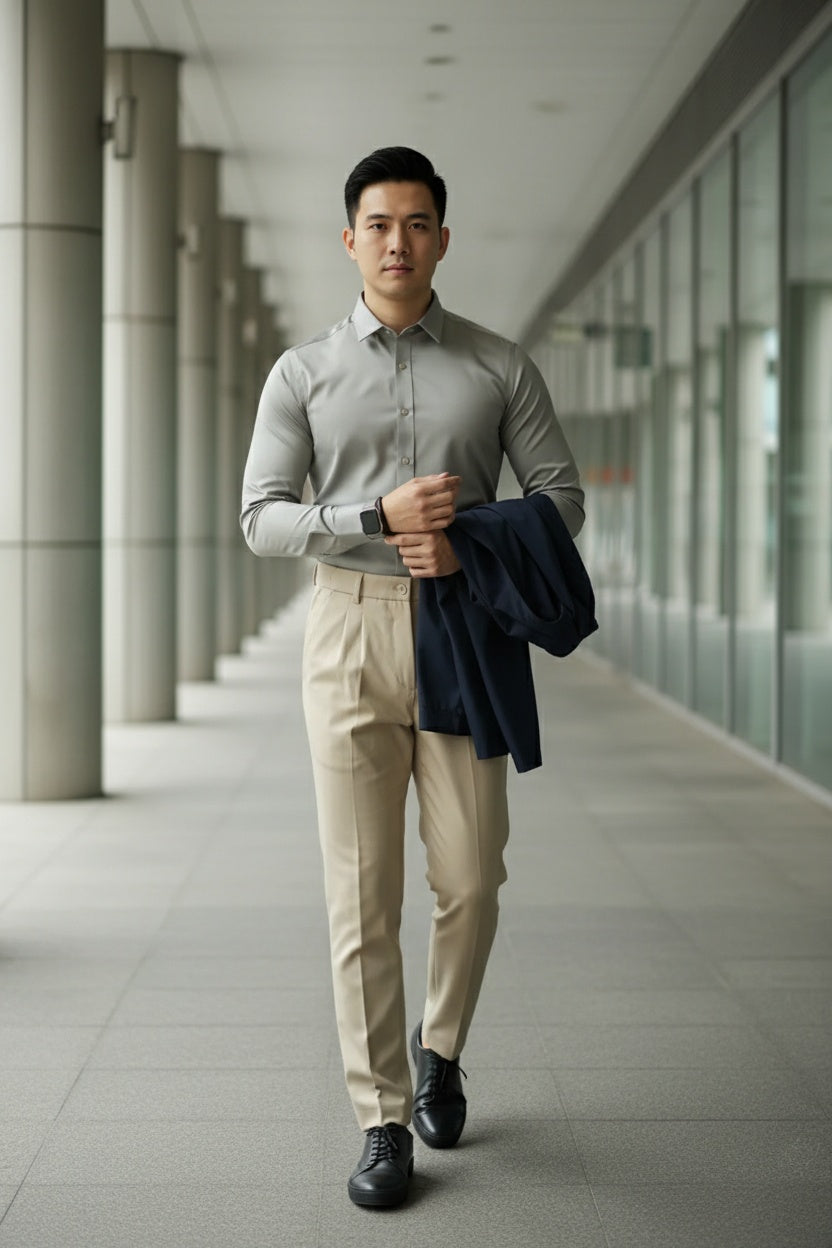 MONSEN Suitory Non-Iron Silky Stretch Dress Shirt in Silk Blend product image