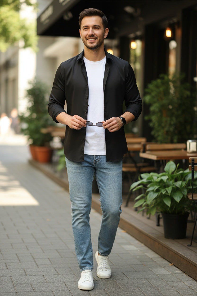 MONSEN Suitory Non-Iron Silky Stretch Dress Shirt in Silk Blend product image