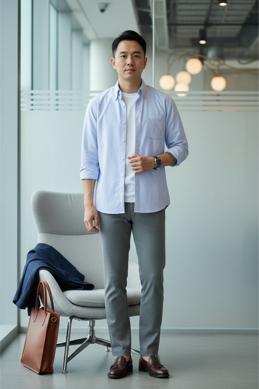 MONSEN Suitory Wrinkle-Resistant Oxford Stripe Shirt in Cotton product image