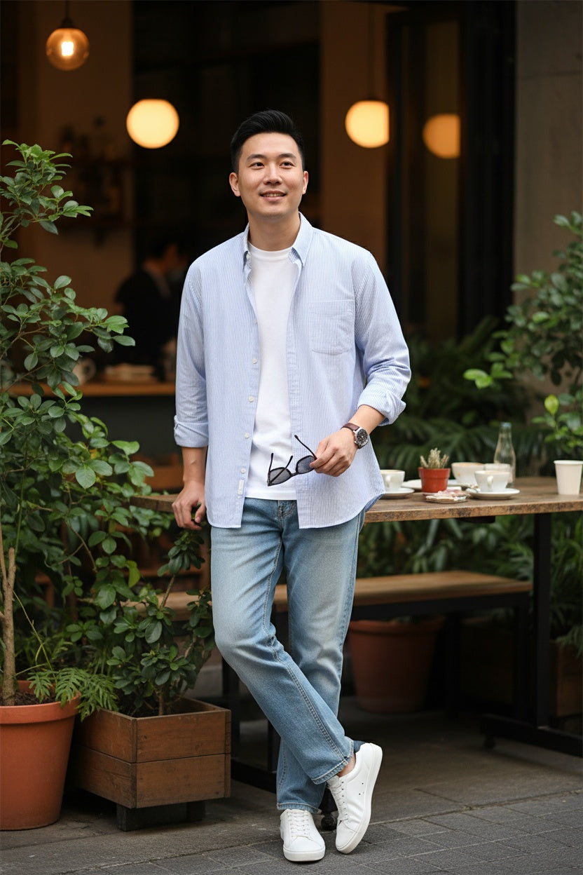 MONSEN Suitory Wrinkle-Resistant Oxford Stripe Shirt in Cotton product image