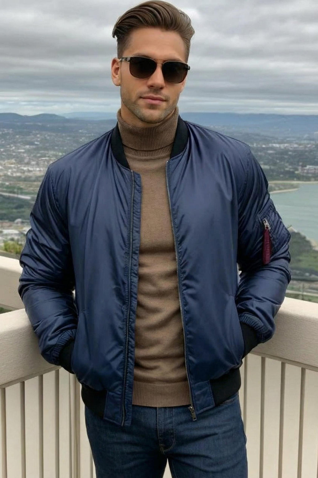 MONSEN Suitory Slim Clean Turtleneck Sweater in Denim product image