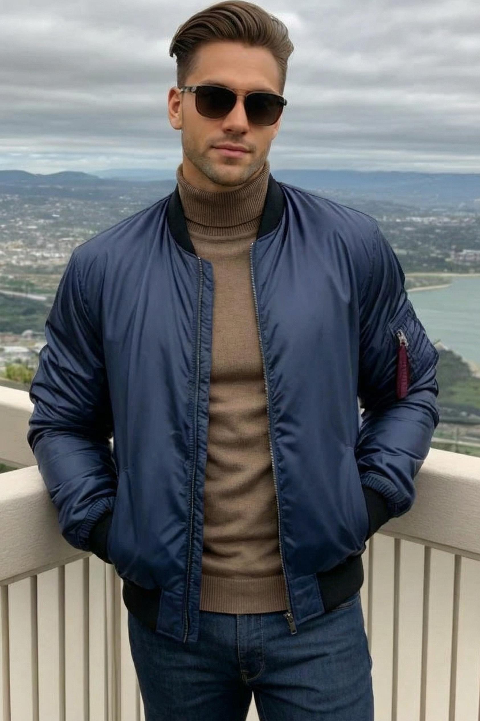 MONSEN Suitory Slim Clean Turtleneck Sweater in Denim product image