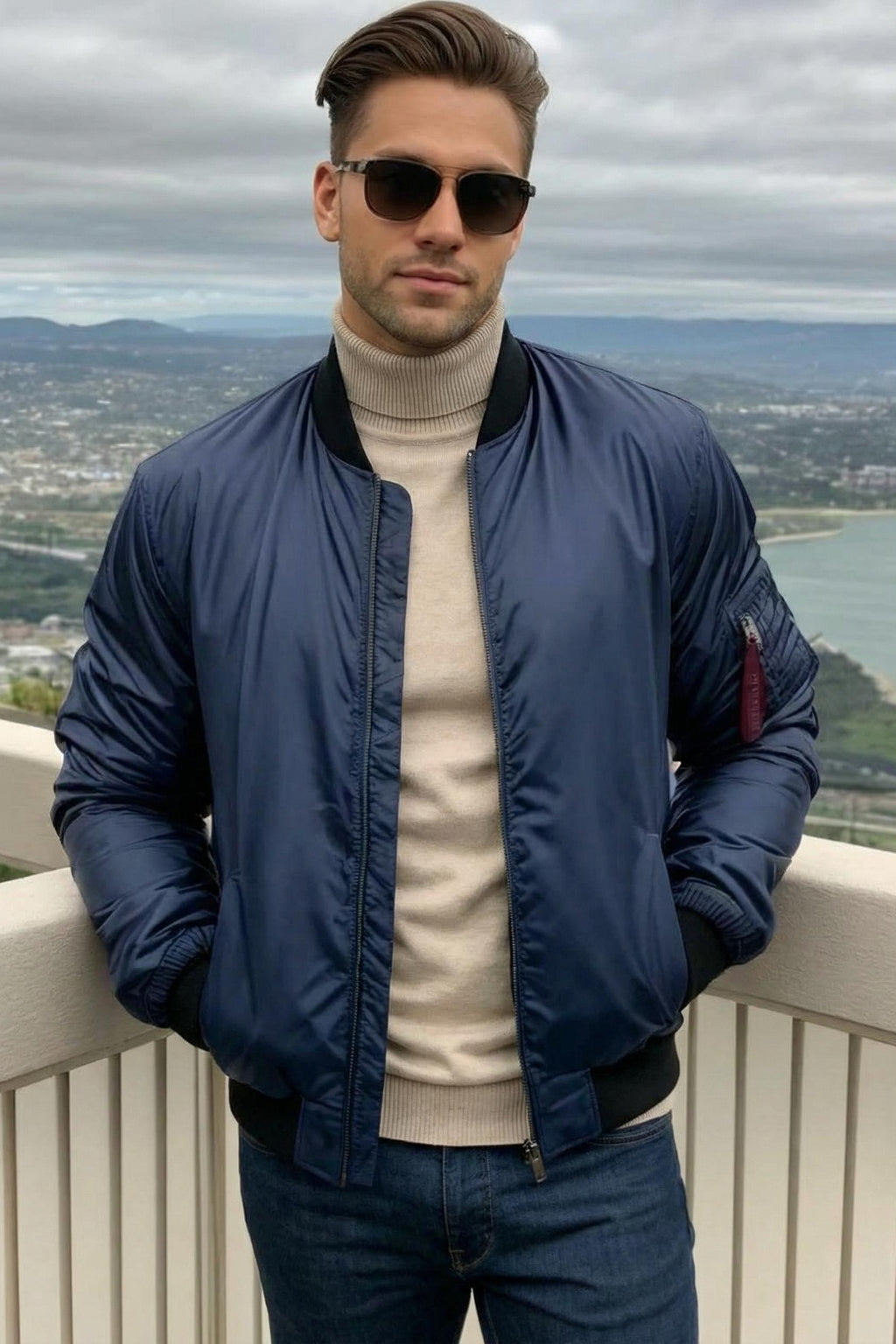 MONSEN Suitory Slim Clean Turtleneck Sweater in Denim product image