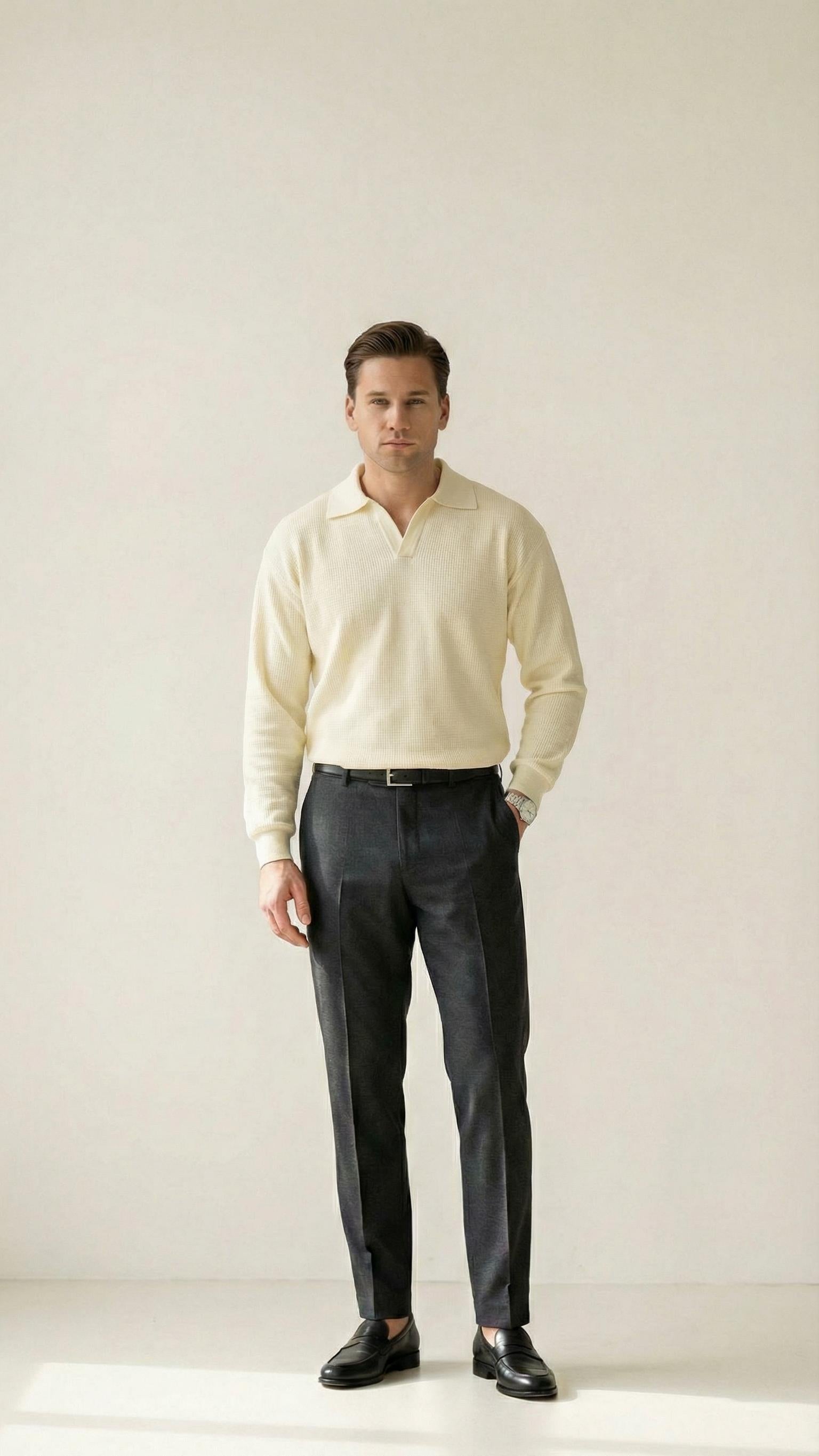 MONSEN Suitory V-Neck Heavyweight Knit Polo in Performance Blend product image