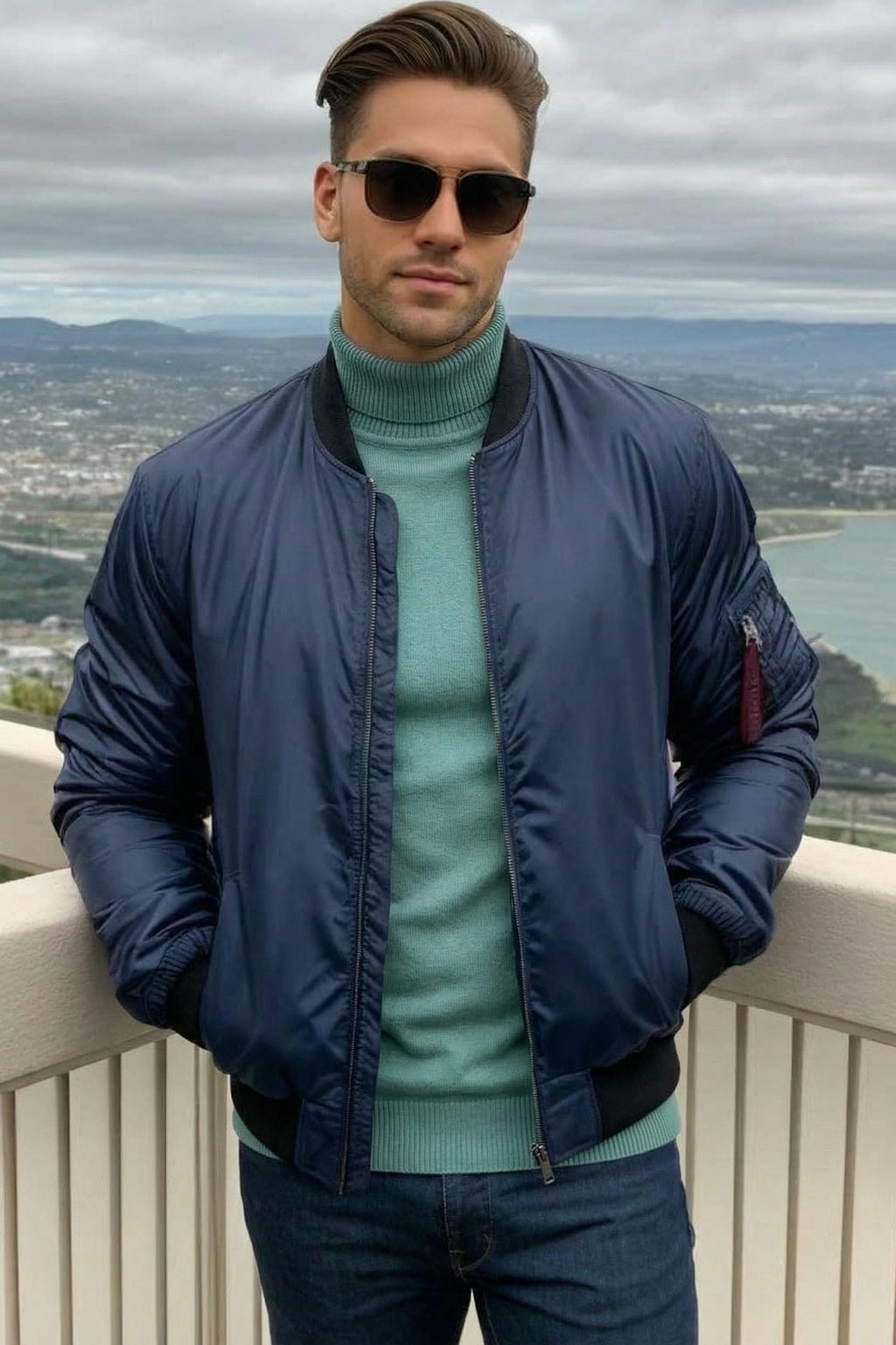 MONSEN Suitory Slim Clean Turtleneck Sweater in Denim product image
