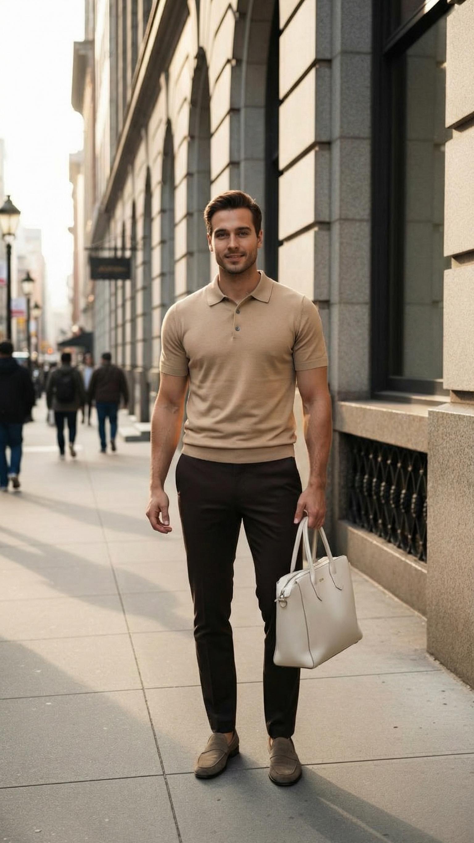 MONSEN Suitory Slim-Fit Solid Knit Polo in Denim product image