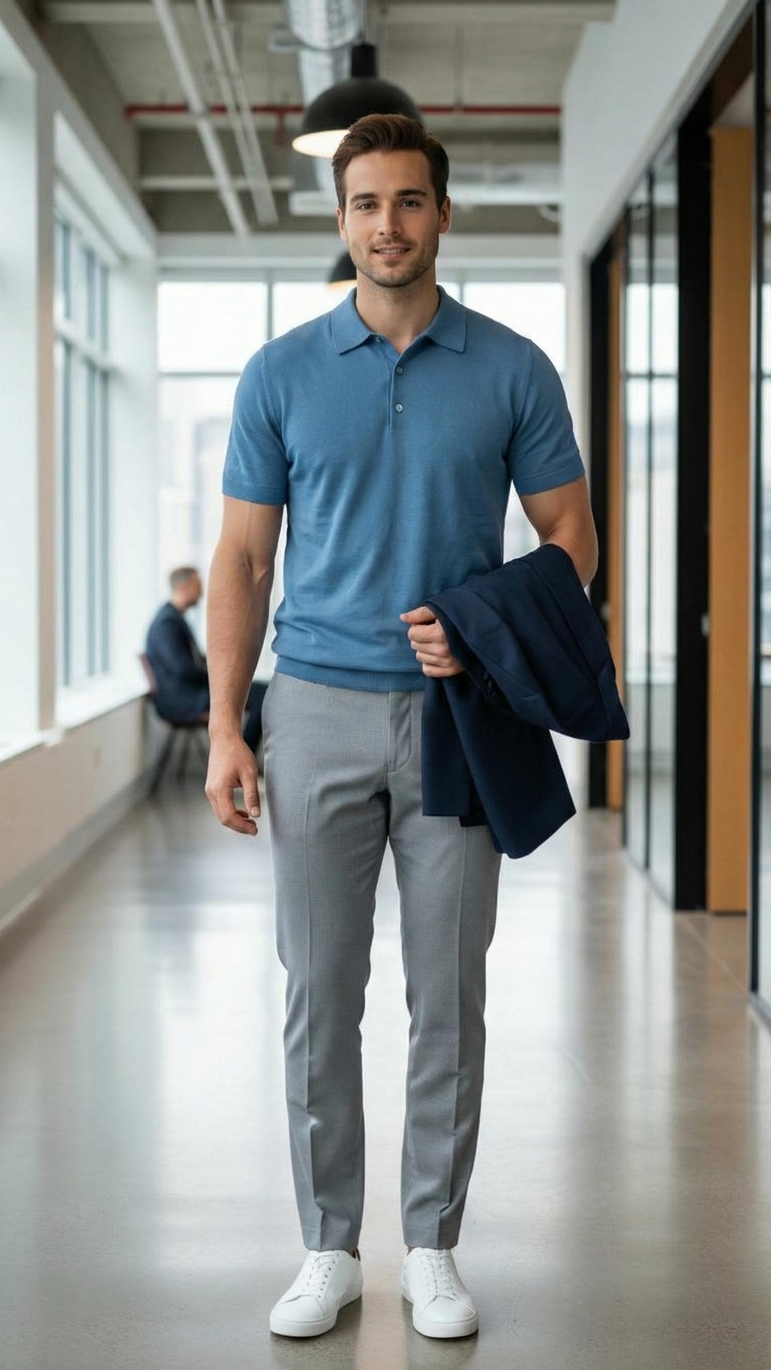 MONSEN Suitory Slim-Fit Solid Knit Polo in Denim product image